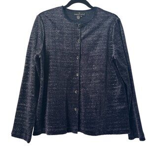 Carole Little Blue Shimmer Velvet Button Cardigan Top Made In USA, Size XL